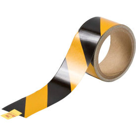 Reflective Striped Tape, Vinyl, 2"W X 15'L, Black/Yellow