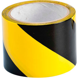 Warning Stripe & Check Tape, Vinyl, 3"W x 18 Yd, Black/Yellow