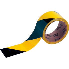 Warning Stripe & Check Tape, Vinyl, 2"W X 18 Yd, Black/Yellow
