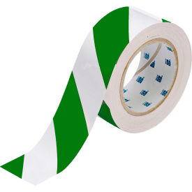 Green/White ToughStripe Floor Marking Tape, Polyester, 2"W X 100'L