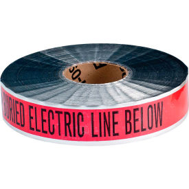 Underground Tape, Caution Buried Electric Line, 2"W x 1000'L, Black/Red