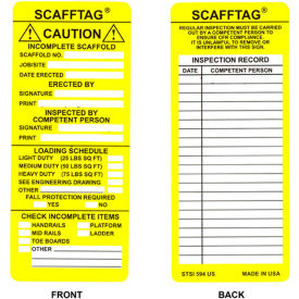 SCAF-STSI594 ScaffTag Caution Tag Insert, 100/Pkg, 3-1/8" W X 7-5/8", Yellow/White