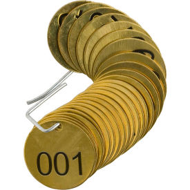 Stamped Valve Tag, 25/Pkg, Brass, 1-1/2" Dia., Black/Brass