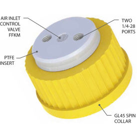 2-Port Cap with Air Inlet Valve and Plugs, For Glass Bottles with GL45 Closure, Yellow