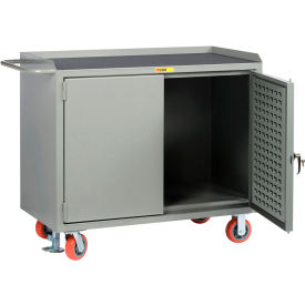 Mobile Service Bench w/ Non Slip Vinyl Top & Louvered Door, 48"W x 24"D, Gray
