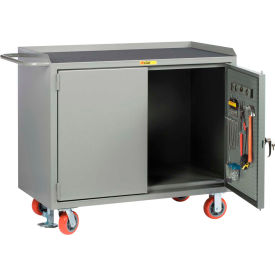 Mobile Service Bench w/ Non Slip Vinyl Top & Pegboard Doors, 48"W x 24"D, Gray