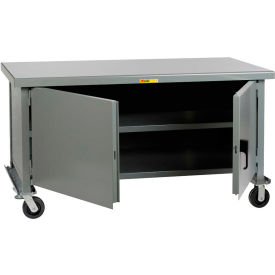 Heavy Duty Mobile Workbench w/ Steel Square Edge Top & Center Shelf, 60"W x 30"D, Gray