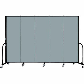 Portable Room Divider - 5 Panel - 6'H x 9'5"W - Grey Smoke