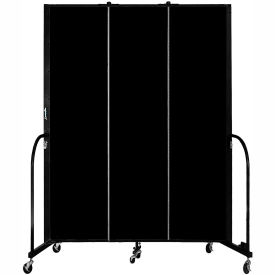 3 Panel Portable Room Divider, 7'4"H x 5'9"W, Fabric Color: Charcoal Black