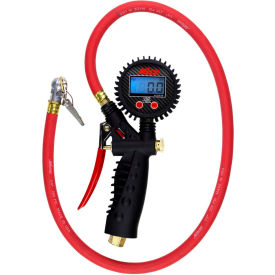 Pro Digital Pistol Grip Inflator Gauge & Ball Chuck W/ Clip, 255 PSI, 36" Hose