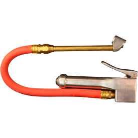 Dual Head Chuck Bayonet Inflator Gauge, 10 to 120 PSI, 12" Hose