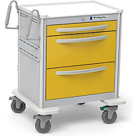 3-Drawer Aluminum Short Isolation Cart, Key Lock, Yellow