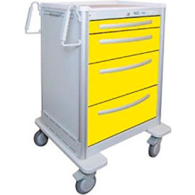 4-Drawer Aluminum Tall Isolation Cart, Key Lock, Yellow