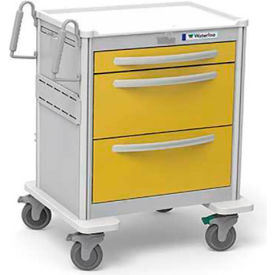 3-Drawer Aluminum Short Isolation Cart, Lever Lock, Yellow
