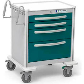 4-Drawer Aluminum Short Treatment Cart, Level Lock, Teal Green