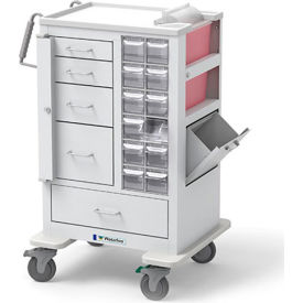 5-Drawer Steel Short Phlebotomy Cart, Gate Lock Bar Locks Top 4 Drawers, White
