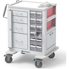 4-Drawer Steel Short Phlebotomy Cart, Gate Lock Bar Locks All Drawers, White
