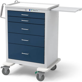 5-Drawer Steel Tall Anesthesia Cart, Key Lock, Dark Blue