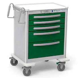 5-Drawer Aluminum Tall Anesthesia Cart, Key Lock, Fairway Green