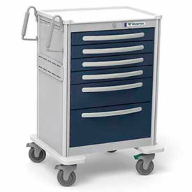 6-Drawer Aluminum Tall Anesthesia Cart, Key Lock, Dark Blue