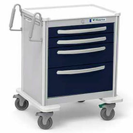 4-Drawer Aluminum Short Anesthesia Cart, Key Lock, Dark Blue