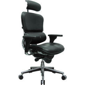 Task Chair with Headrest - Leather - Black
