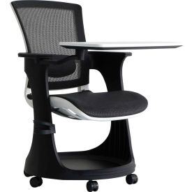 Mesh Chair on Casters with Table Arm - Black/White