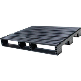 Open Deck Pallet, Plastic, 4-Way Entry, 48" x 40", 3000 Lb Static Cap, Black