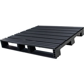 Open Deck Pallet, Plastic, 4-Way Entry, 48" x 48", 3000 Lb Static Cap, Black