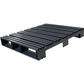 Open Deck Pallet, Plastic, 4-Way Entry, 48" x 40", 3000 Lb Static Cap, Black