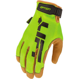 Work Glove, Hi-Vis Yellow, Synthetic Leather Palm, Size L, 1 Pair