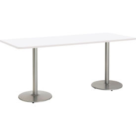 Counter Height Restaurant Table, 96"Lx36"W, White Table/Silver Base