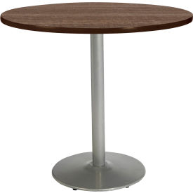 48" Round Counter Height Restaurant Table, Teak Table/Silver Base