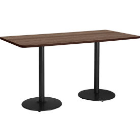 Counter Height Restaurant Table, 72"Lx30"W, Teak Table/Black Base