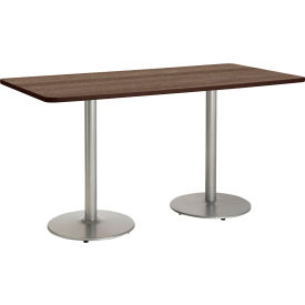 Counter Height Restaurant Table, 72"Lx30"W, Teak Table/Silver Base