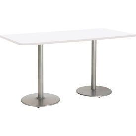 Counter Height Restaurant Table, 72"Lx30"W, White Table/Silver Base