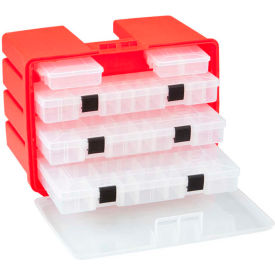 Plano StowAway Drawer Rack System, (3) L (2) S Boxes, 16"L x 12"W x 10"H, Red/Clear