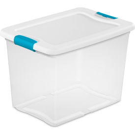 Plastic Storage Tote w/ White Lid, 25 Qt Cap, 16-1/4"L x 11-1/4"W x 11-5/8"H, Clear