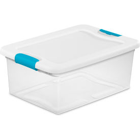 Plastic Storage Tote w/ White Lid, 15 Qt Cap., 16-1/4"L x 11-1/4"W x 6-3/4"H, Clear