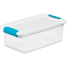 Plastic Storage Tote w/ White Lid, 6 Qt. Capacity, 14-1/8"L x 7-5/8"W x 4-7/8"H, Clear