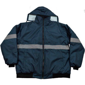 Enhanced Visibility Quilted Bomber Jacket, ANSI Class 3, Navy Blue, Size M