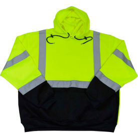 Two Tone Pullover Hooded Sweatshirt, ANSI Class 3, Lime/Black, Size L