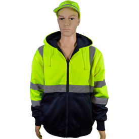 Petra Roc 20 Oz. Reversible Zip-Up Hooded Sweatshirt, ANSI Class 3, Lime/Navy, 4X