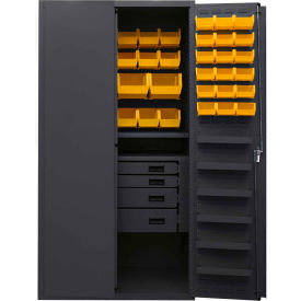 Heavy Duty Work Bin Cabinet - Flush Doors - 4 Drawers 58 Yellow Bins 36 x 24 x 72