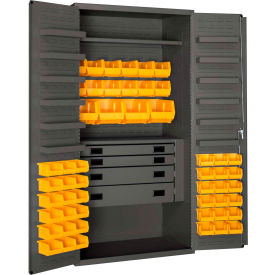 Heavy Duty Work Bin Cabinet - Flush Doors - 4 Drawers 52 Yellow Bins 36 x 24 x 72