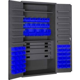 Heavy Duty Work Bin Cabinet - Flush Doors - 4 Drawers 52 Blue Bins 36 x 24 x 72