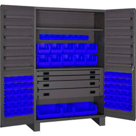 Heavy Duty Work Bin Cabinet - Flush Doors - 4 Drawers 69 Blue Bins 48 x 24 x 78