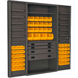 Heavy Duty Work Bin Cabinet Deep Pocket Doors 4 Drawers 58 Yellow Bins 36x24x72