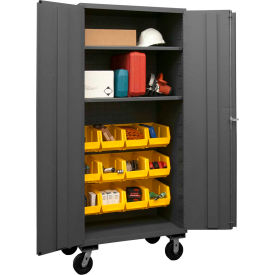 Mobile Bin Cabinet - 12 Yellow Bins 36"W x 24"D x 80"H