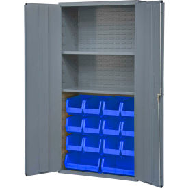 Durham Storage Bin Cabinet - 14 Blue Hook-On Bins 2 Adj. Shelves 36"Wx18"Dx72"H